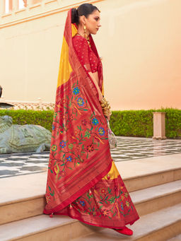 Akhilam - Women's Georgette Fabric Yellow Printed Saree with Unstitched Blouse