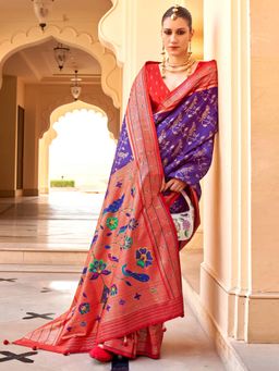 Akhilam - Women's Georgette Fabric Purple Printed Saree with Unstitched Blouse