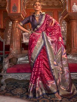 Akhilam - Women's Georgette Fabric Maroon Printed Saree with Unstitched Blouse