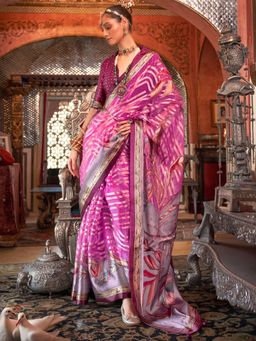 Akhilam - Women's Georgette Fabric Pink Printed Saree with Unstitched Blouse