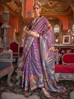 Akhilam - Women's Georgette Fabric Magenta Printed Saree with Unstitched Blouse