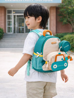 Little Surprise Box - Kids Teal Mini 2D Dumper Truck Backpack with Pouch (1-3 Years)