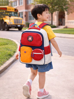 Little Surprise Box - Kids Red & Orange 3 Different Pocket Style School Backpack (8 Years and above)