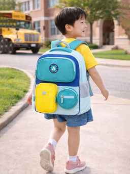 Little Surprise Box - Kids Blue & Yellow 3 Different Pocket Style School Backpack (8 Years and above)