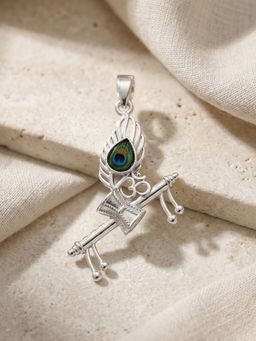 TOUCH925 - Pure 925 Silver Krishna Flute Damru Pendant for Men and Women