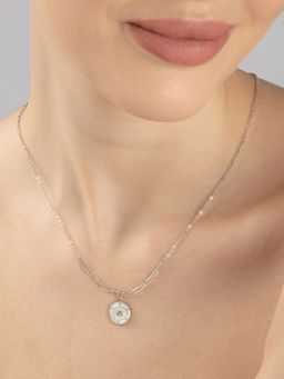 TOUCH925 - Pure 925 Silver Circular Stone Necklace for Women