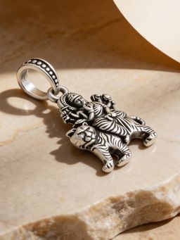 TOUCH925 - Pure 925 Silver Durga Maa Tiger Pendant for Men and Women