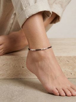 TOUCH925 - Pure 925 Silver Beaded Oval Link Anklet for Women