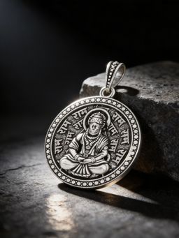 TOUCH925 - Pure 925 Silver Hanuman Ram Mantra Unisex Pendant