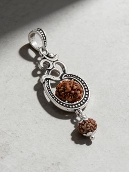 TOUCH925 - Pure 925 Silver Double Rudraksha Om Pendant for Men
