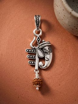 TOUCH925 - Pure 925 Silver Trishul Ganesha Rudraksha Silver Pendant for Men