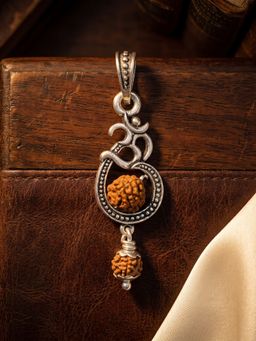 TOUCH925 - Pure 925 Silver Sacred Om Dual Rudraksha Silver Pendant for Men