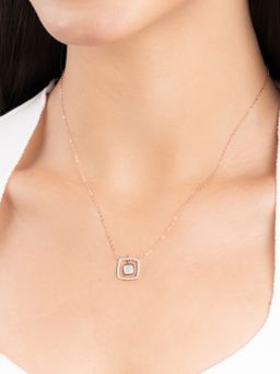 TOUCH925 - Pure 925 Silver Square Frame Pendant Necklace for Women