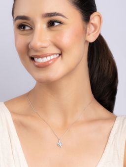 TOUCH925 - Pure 925 Silver Leaf Motif Cz Pendant Necklace for Women