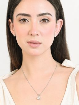 TOUCH925 - Pure 925 Silver Solitaire Cushion Pendant Set for Women