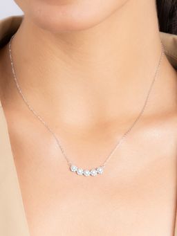 TOUCH925 - Pure 925 Silver Cluster Studded Row Necklace for Women