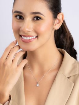 TOUCH925 - Pure 925 Silver Halo Solitaire Studded Pendant for Women