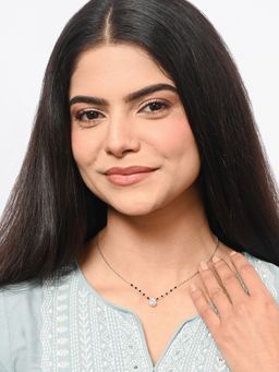 TOUCH925 - Pure 925 Silver Noor Pear Halo Mangalsutra for Women