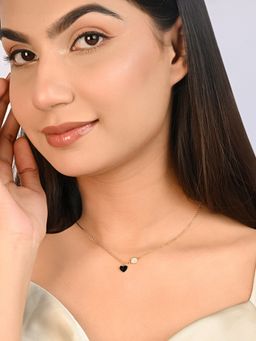 TOUCH925 - Pure 925 Silver Black Heart Pave Disc Necklace for Women