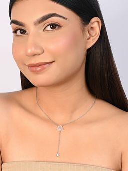 TOUCH925 - Pure 925 Silver Star Drop Chain Necklace for Women