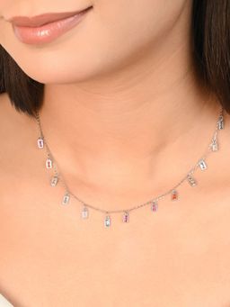 TOUCH925 - Pure 925 Silver Baguette Drop Charm Necklace for Women