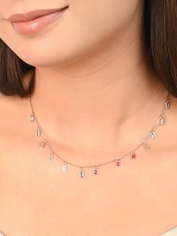 TOUCH925 - Pure 925 Silver Baguette Drop Charm Necklace for Women