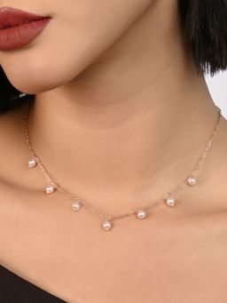 TOUCH925 - Pure 925 Silver Rose Gold Pearl Necklace for Women