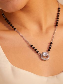 TOUCH925 - Pure 925 Silver Floating Solitaire Halo Mangalsutra for Women