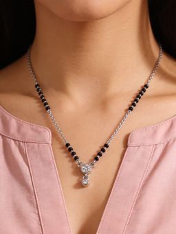 TOUCH925 - Pure 925 Silver Dual Solitaire Drop Zircon Mangalsutra for Women