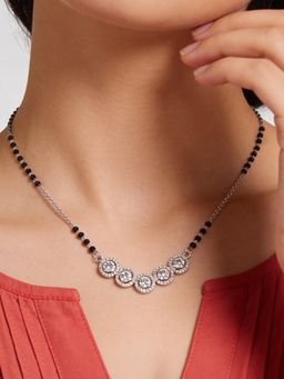 TOUCH925 - Pure 925 Silver Five-Stone Halo Zircon Mangalsutra for Women