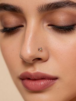 TOUCH925 - Pure 925 Silver Multi-Stone Floral Silver Nose Pin for Women