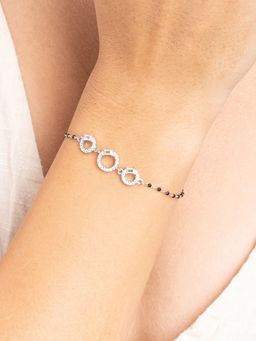 TOUCH925 - Pure 925 Silver Three-Stone Black Beads Bracelet for Women