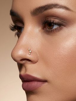 TOUCH925 - Pure 925 Silver Curved Triple Zircon Nose Pin for Women
