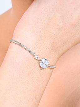 TOUCH925 - Pure 925 Silver Four Leaf Clover Mesh Bracelet for Women