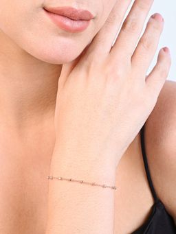 TOUCH925 - Pure 925 Silver Dainty Rose Gold Toned Station Chain Bracelet
