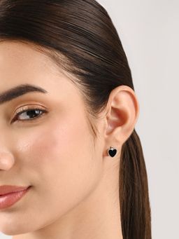 TOUCH925 - Pure 925 Silver Beaded Edge Heart Stud Earrings for Women