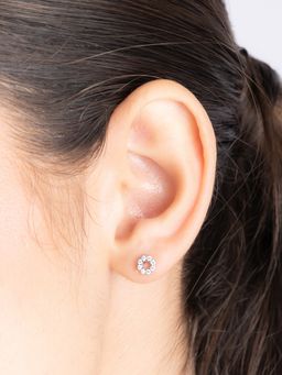 TOUCH925 - Pure 925 Silver Cz Circle Stud Earrings for Women