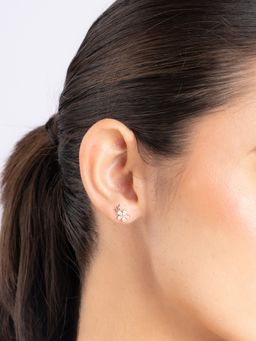 TOUCH925 - Pure 925 Silver Floral Cz Stud Earrings for Women
