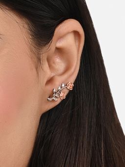 TOUCH925 - Pure 925 Silver Blooming Rose Vine Silver Stud Earrings for Women