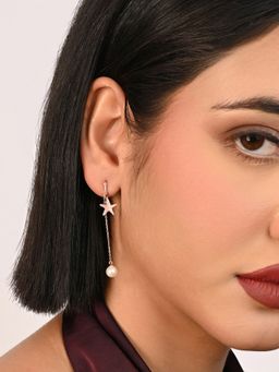 TOUCH925 - Pure 925 Silver Rose Star and Pearl 2-In-1 Earrings for Women