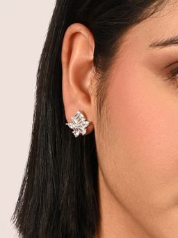 TOUCH925 - Pure 925 Silver Emerald-Cut Floral Studs for Women