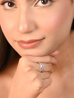 TOUCH925 - Pure 925 Silver Floral Split Band Silver Ring for Women