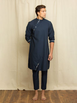 Echke - Blue Linen Co-Ord with Slant Button Features (Set of 2)