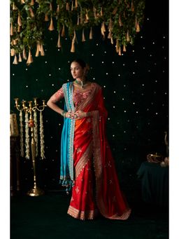 Almaari By Pooja - Vermillion Majesty Embroidered Silk Saree with Stitched Blouse
