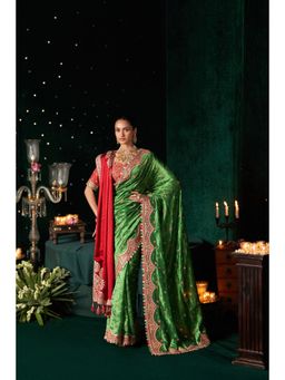 Almaari By Pooja - Green Emerald Enchant Silk Saree with Stitched Blouse