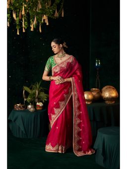 Almaari By Pooja - Pink Ruby Royale Silk Saree with Stitched Blouse