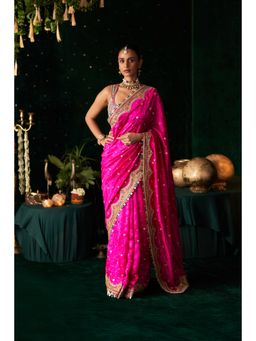 Almaari By Pooja - Rani Pink Regal Silk Saree with Stitched Blouse