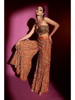Nirmooha - Hand-Embroidered Burnt Orange Bustier and Sharara