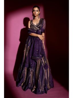 Nirmooha - Purple Embroidered Lehenga and Blouse with Dupatta