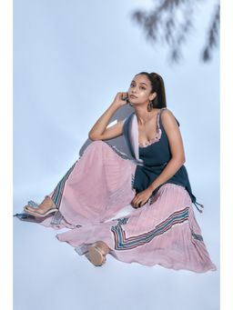 Nirmooha - Embroidered Grey Kurti with Sharara and Dupatta